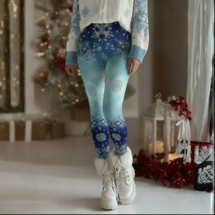 Blaue Schneekristall-Weihnachtsleggings Leggings