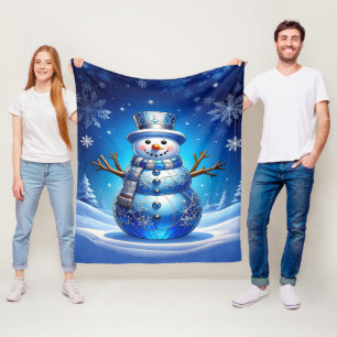 Blaue Schneemann-Schneeflocken-Flanelldecke Fleecedecke