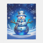 Blaue Schneemann-Schneeflocken-Flanelldecke Fleecedecke (Vorderseite)