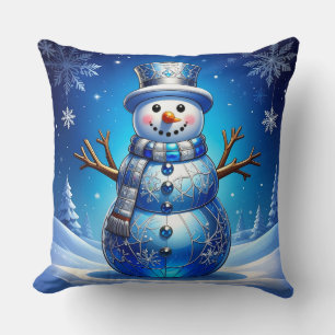 Blaue Schneemann-Schneeflocken-Wurfkissen Kissen