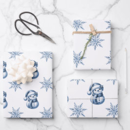 Blaue Schneemänner Weihnachten  Geschenkpapier Set