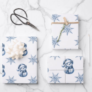 Blaue Schneemänner Weihnachten  Geschenkpapier Set