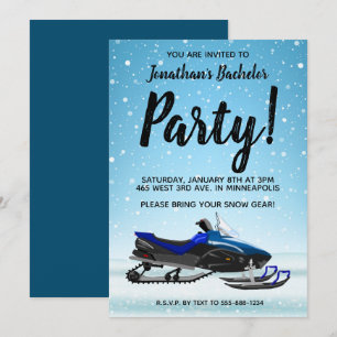 Blaue Schneemobil-Winter-Junggesellenparty-Einladu Einladung