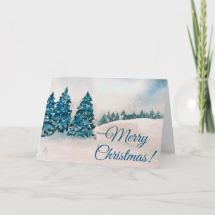 Blaue Schneeszene Weihnachtskarte Grüße Dankeskarte