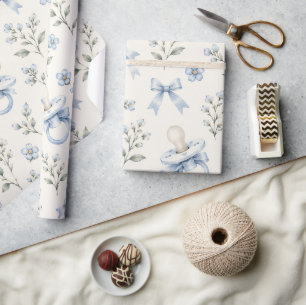 Blaue Schnuller mit floralem Muster Baby Jungen Ei Geschenkpapier