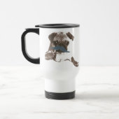 Blaue Schnurrbart-Mops-Tasse Reisebecher (Links)