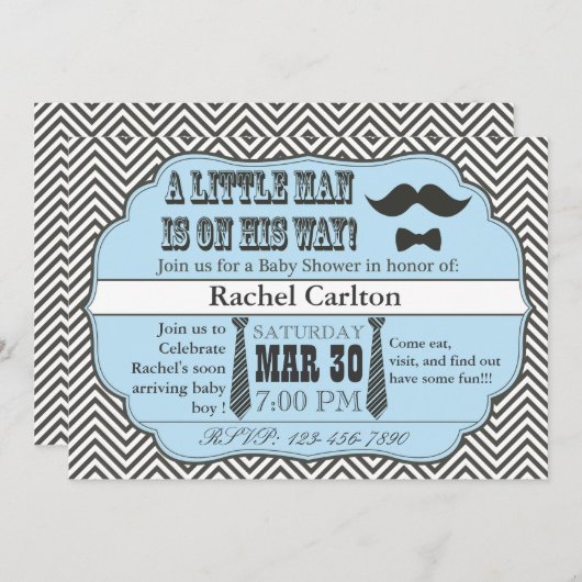 Blaue Schnurrbart-u. Einladung (Vorne/Hinten)