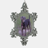 blaue Schnürsenkel voll Schneeflocken Zinn-Ornament (Links)