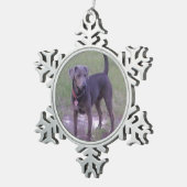 blaue Schnürsenkel voll Schneeflocken Zinn-Ornament (Rechts)