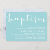 Blaue schöne Kalligraphie-Taufe-Einladung Einladung (Vorne/Hinten)