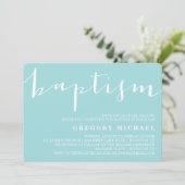 Blaue schöne Kalligraphie-Taufe-Einladung Einladung (Stehend Vorderseite)
