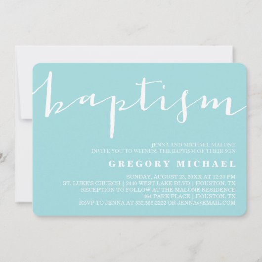 Blaue schöne Kalligraphie-Taufe-Einladung Einladung (Vorderseite)