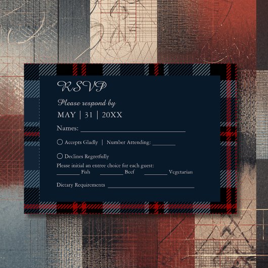 Blaue Schottenhochzeit RSVP Karte