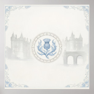 Blaue schottische Distel-Burg-Erbe-Kunst Poster