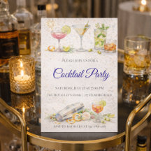 Blaue Schrift Cocktail Nacht Einladung