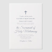 Blaue Schrift Elegant Moderne katholische Hochzeit Pergament Einladungen (Vorderseite)