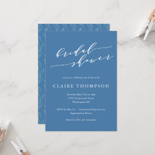 Blaue Schrift Floral Bold Romantische Hochzeitsdus Einladung