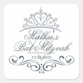 Blaue Schriftrollen, Tiara, Star von David Bat Mit Quadratischer Aufkleber