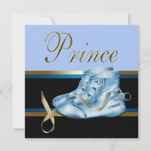 Blaue Schuhe Schwarz Gold Kronprinz Baby Shower Einladung