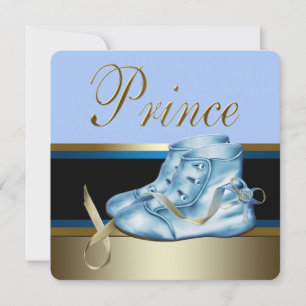 Blaue Schuhe Schwarze Goldene Krone Baby Shower Einladung