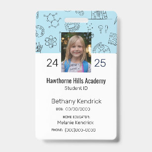 Blaue Schul-Symbole Homeschool-Schüler-ID-Ausweis Ausweis