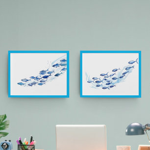 Blaue Schule für Fischwasser Bilderwand Sets