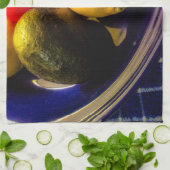 Blaue Schüssel mit Fruchtküche Handtücher (Gefaltet)