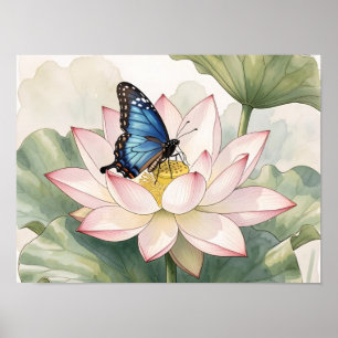 Blaue Schwalbenschwanz-Schmetterling mit Lotusblu Poster