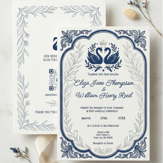 Blaue Schwan Hochzeitseinladung Einladung