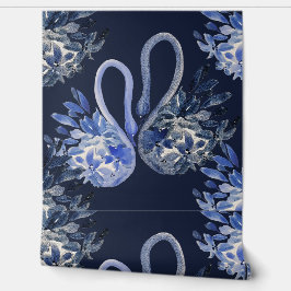 Blaue Schwäne Wasserfarben Handgemalt Tapete