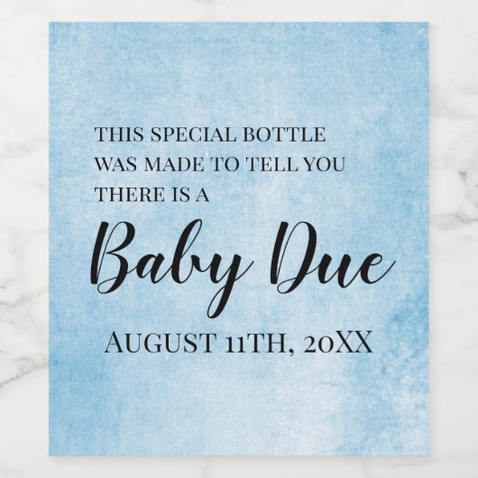 Blaue Schwangerschaft Ankündigung Weinetikett (Einzelnes Label)