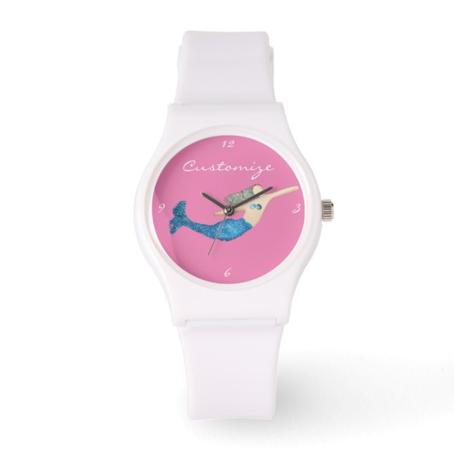 Blaue Schwanz Meerjungfrau schwimmen Thunder_Cove Armbanduhr (Vorderseite)