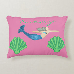 Blaue Schwanz Meerjungfrau schwimmen Thunder_Cove Dekokissen