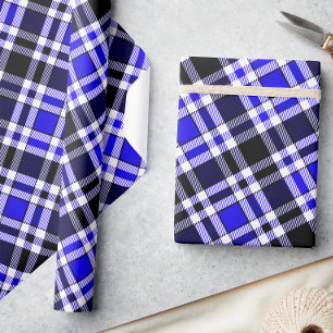 Blaue Schwarz-Weiß-Flanell-Tartan-Musterdesign  Geschenkpapier