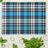 Blaue Schwarz-Weiß-Karierte Tartan-Muster-Design  Geschirrtuch (Gefaltet)