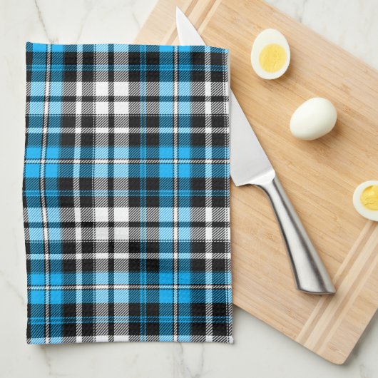 Blaue Schwarz-Weiß-Karierte Tartan-Muster-Design  Geschirrtuch (Viertel Falte)