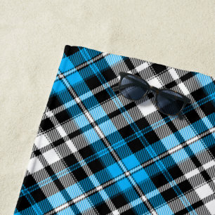 Blaue Schwarz-Weiß-Karierte Tartan-Muster-Design  Strandtuch