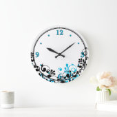 Blaue Schwarz-weiße Blumenwand-Neonuhr Große Wanduhr (Zuhause)