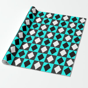 Blaue Schwarz-weiße geometrische Diamantformen Geschenkpapier