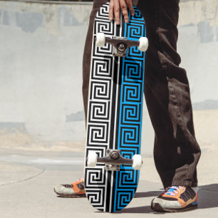 Blaue Schwarz-Weiße Griechische Schlüssel-Fretten- Skateboard