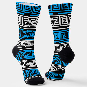 Blaue Schwarz-Weiße Griechische Schlüssel-Fretten- Socken