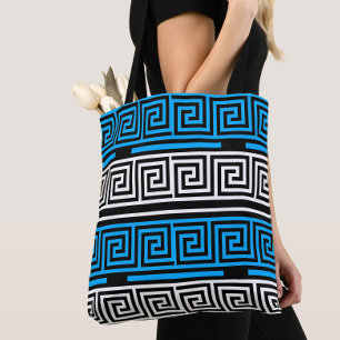 Blaue Schwarz-Weiße Griechische Schlüssel-Fretten- Tasche