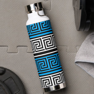 Blaue Schwarz-Weiße Griechische Schlüssel-Fretten- Trinkflasche