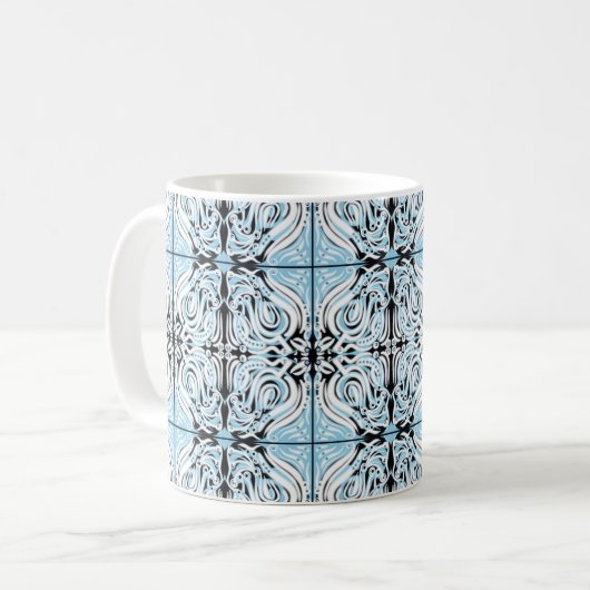 Blaue Schwarz-weiße Kurve Abstrakt Wiederholungsmu Kaffeetasse (Vorderseite Links)