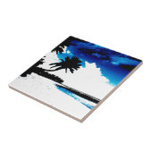 Blaue Schwarz-weiße Palme Silhouette Fliese (Seite)