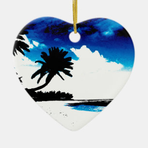 Blaue Schwarz-weiße Palme Silhouette Keramik Ornament
