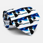 Blaue Schwarz-weiße Palme Silhouette Krawatte (Gerollt)