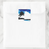 Blaue Schwarz-weiße Palme Silhouette Quadratischer Aufkleber (Tasche)