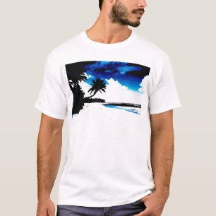 Blaue Schwarz-weiße Palme Silhouette T-Shirt