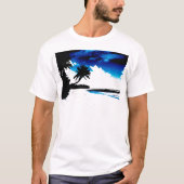 Blaue Schwarz-weiße Palme Silhouette T-Shirt (Vorderseite)